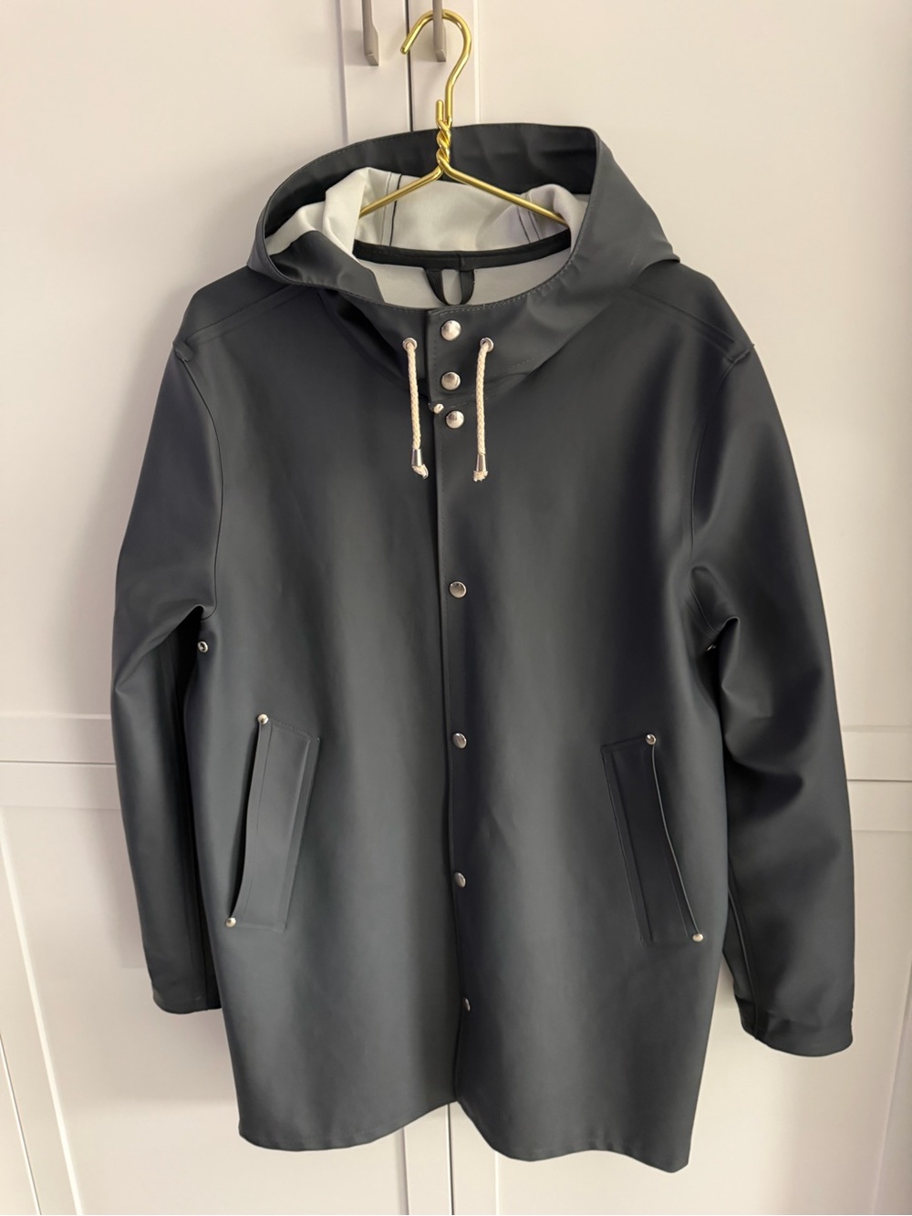 Stutterheim Men's Hooded Raincoat Jacket - charcoal grey size Medium - Picture 14 of 15